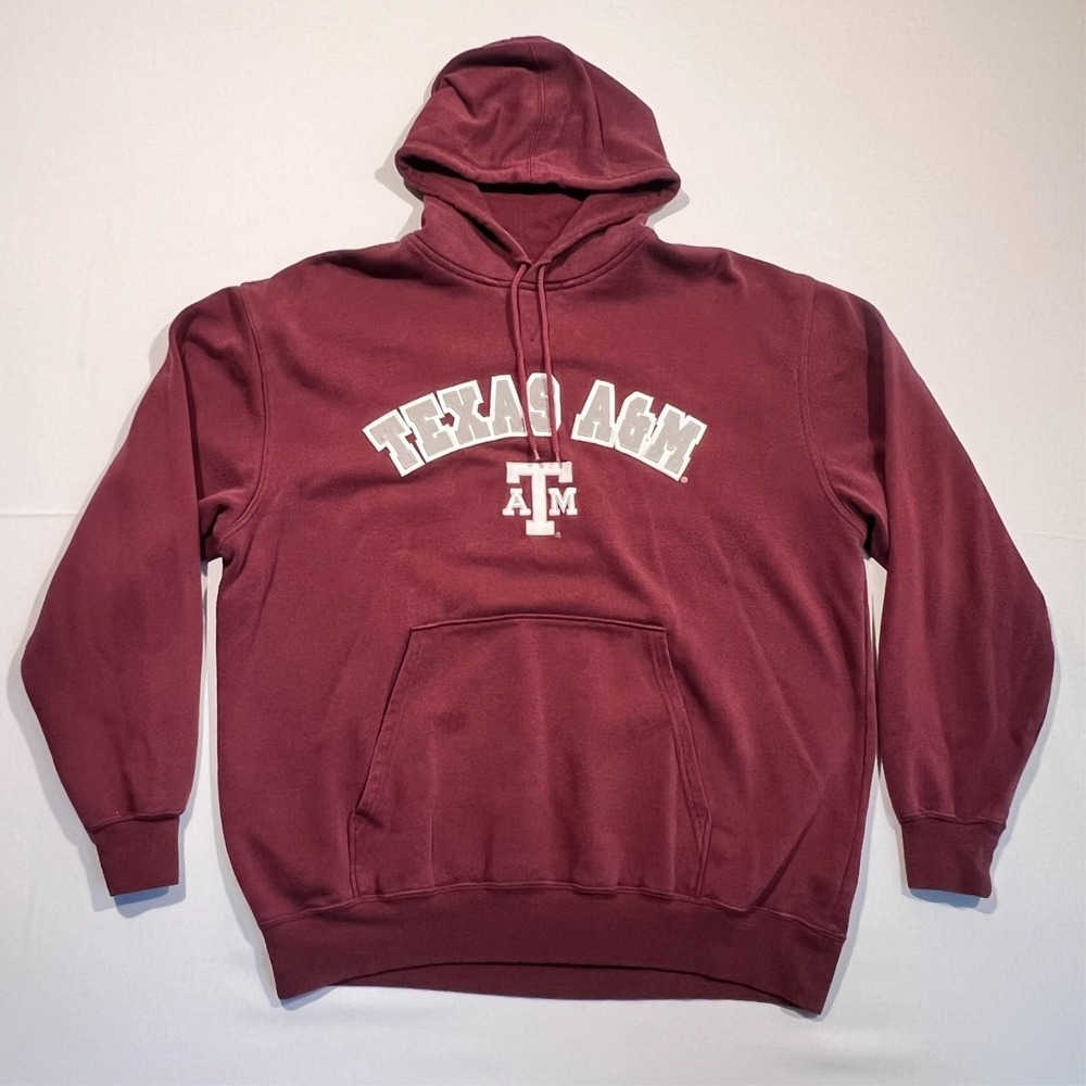 Y2K Texas A&M Hoodie Maroon Red Embroidered Spell Out NCAA VG Imagewear XL READ
